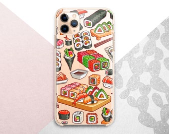Cover con sushi giapponese carino per iPhone 17 16 15 14 13 12 SE 2020 / Cover con frutti di mare per Samsung Note 20 25 24 23 22 / Cover con riso e involtini Vasabi per Google Pixel 9 8 7 6