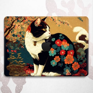 Japanese Cat Macbook Pro 16 15 14 2024 cover / Anime Animal Illustration Mac Air 13 11 / Sakura Kitty Retina Case / Vintage Ukiyo-e Style M4