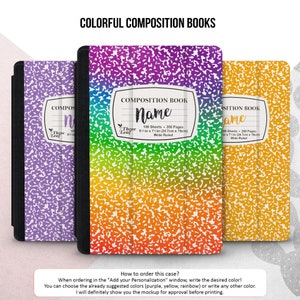 Rainbow Composition Book iPad Mini 7 6 5 4 Air 3 2 Cover Multicolored Notebook iPad 9.7 10.9 10.5 10.2 Case Color Marble Pro 13 12.9 11 Name