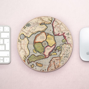 Nordpol Mauspad / Alte Landkarte Büro PC Accessoire / Geographie Computer Dekor / Antike Welt Gamer Geschenk / runde rechteckige Schreibtischunterlage