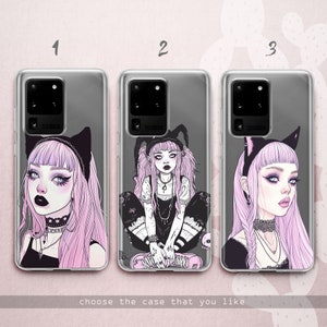 Emo Girl iPhone 15 14 13 12 11 x xr xs case Sad Aesthetic Galaxy 24 23 22 21 20 10 5G Kawaii Anime Goth Google Pixel 8 7 6 5 Pink and Black image 7