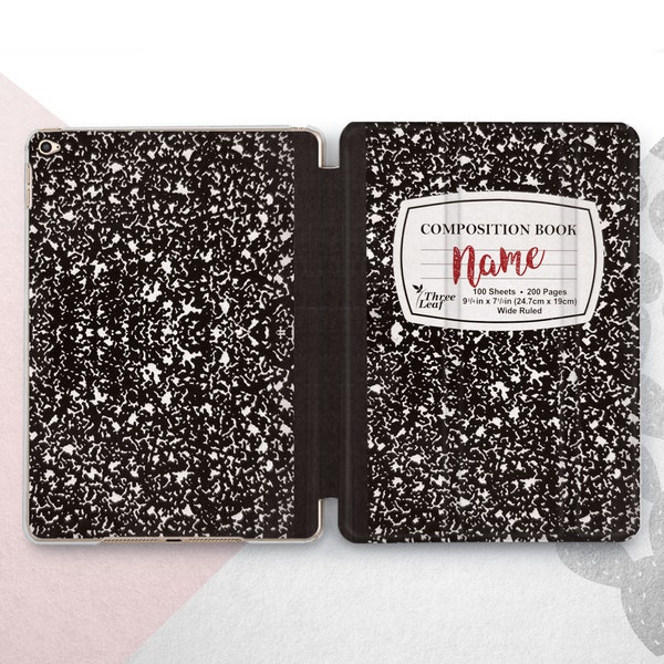 Composition book iPad 9.7 2017 2018 iPad Mini 6 5 4 3 Air 2 1 Case Black Marble iPad Pro 12.9 11 2022 School Cover iPad 10.9 10.5 10.2 Name