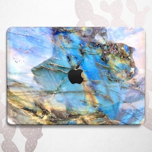 Blue Labradorite Macbook Pro 16 15 14 inch 2024 case / Marble Gem Texture Macbook Air 13 11 M4 M3 Tasche / Stone Rock Hard Retina A2485 A2442