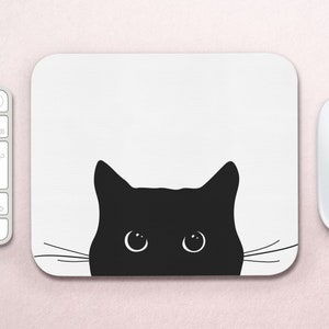 Katzenliebhaber Maus Pad / Kawaii Schwarzes Kätzchen Büro PC Accessoire / Haustier Dekoration Süßes Tier Gamer Geschenk / Miau Runde Rechteck Schreibtischmatte
