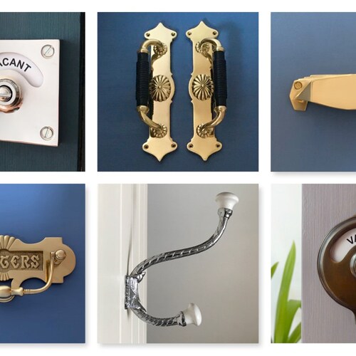 Vintage style indicator bathroom toilet shops vacant engaged brass lock bolt door latch occupied washroom restroom lavatory fitting room changing
