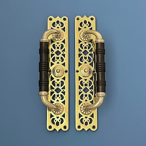 Large 12" Brass Edwardian Style Door Pull Handles Grab Reclaimed Main Theatre Antique Entrance