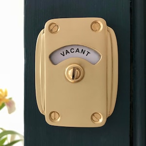 vacant engaged brass lock bolt vintage style indicator bathroom toilet door Art Deco occupied washroom restroom lavatory (MORE AVAILABLE)
