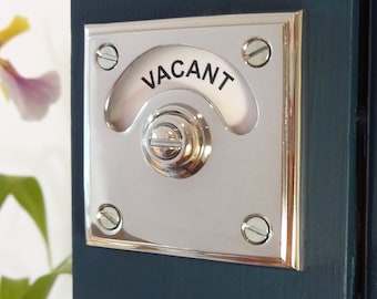 chrome vacant engaged lock bolt vintage style indicator bathroom toilet door occupied washroom restroom lavatory (MORE AVAILABLE)