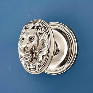 Enorme y pesado pomo central con cara de león en cromo fundido, manija simulada para puerta de entrada, buzón, aldaba para cartas, tirador majestuoso (MÁS DISPONIBLES)