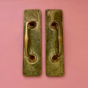 Large 14" Brass Edwardian Door Pull Handles Grab Reclaimed Hotel Cinema Main Theatre Antique Entrance