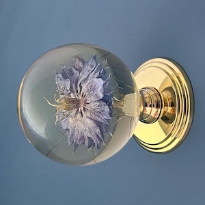 Large Brass Art Real Flower Reclaimed Centre Knob Pull Handle Front Door Dummy Antique