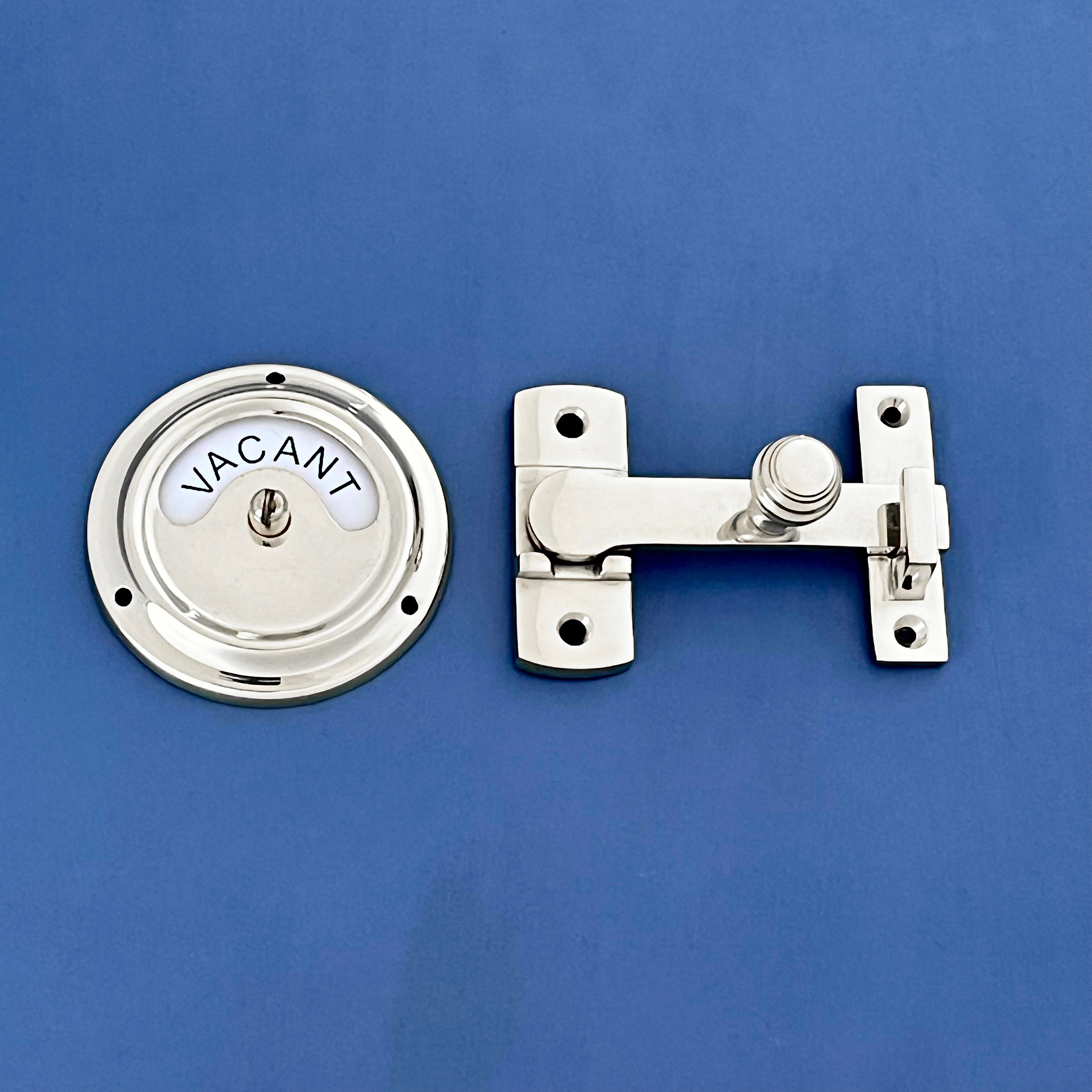 Large chrome vacant engaged lock bolt vintage style indicator bathroom toilet door occupied washroom restroom lavatory (MORE AVAILABLE)