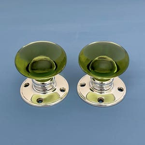 Gröna Glas Art Deco Dörrhandtag Knoppar Drag Möbellås Vintage Antik Bikupa