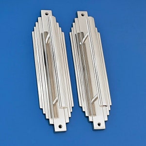 Pairs Reclaimed 12&quot; Large Chrome Art Deco Door Pull Handles Grab hotel theatre cinema entrance decorative vintage (MORE AVAILABLE)