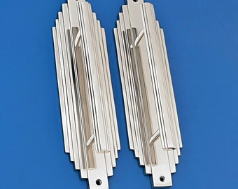 Pairs Reclaimed 12&quot; Large Chrome Art Deco Door Pull Handles Grab hotel theatre cinema entrance decorative vintage (MORE AVAILABLE)