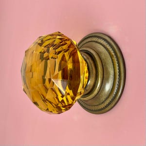 Large Antique Amber Glass Brass Reclaimed Centre Knob Handle Dummy Front Door Main Vintage