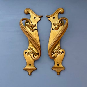 Pair Large 15" Brass Reclaimed Art Nouveau Door Pull Handles Grab hotel theatre cinema Edwardian Antique Old Knobs (MORE AVAILABLE)