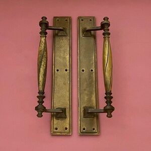 Pair Large 15" Brass Edwardian Door Pull Handles Grab Reclaimed hotel theatre entrance antique furniture patina decorative (MORE AVAILABLE)
