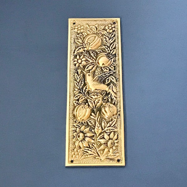 Cast brass finger door push plates arts crafts humming bird plate vintage