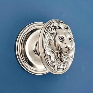 Enorme y pesado pomo central con cara de león en cromo fundido, manija simulada para puerta de entrada, buzón, aldaba para cartas, tirador majestuoso (MÁS DISPONIBLES)