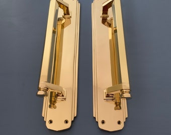 Pairs Large Brass 15&quot; Art Deco Door Pull Handles Grab Chrysler theatre hotel main entrance front swinging (MORE AVAILABLE)