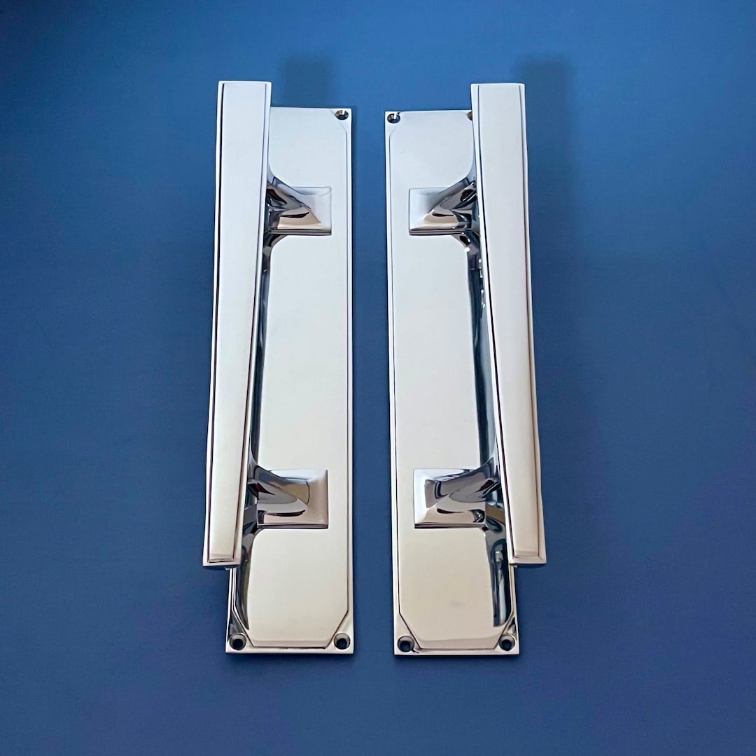 Pair Large 14" Art Deco Door Pull Handles Polished Chrome Grab ...