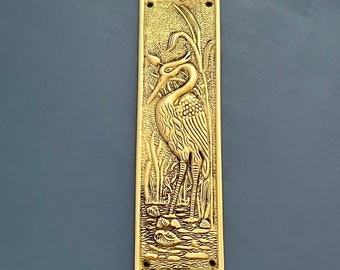 brass finger door push plates arts crafts heron bird plate