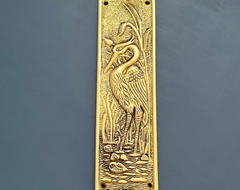 brass finger door push plates arts crafts heron bird plate (MORE AVAILABLE)