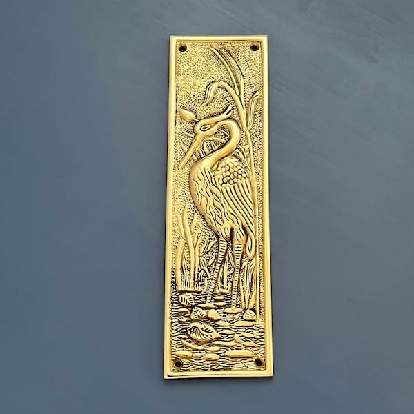 plaques de poussée de porte de doigt en laiton artisanat d'art plaque d'oiseau de héron