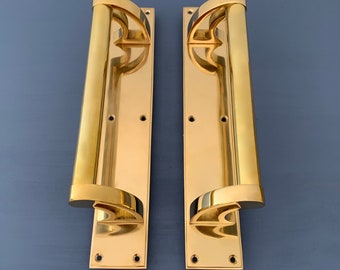 Pairs 13&quot; Large Brass Art Deco Door Pull Handles Grab Entrance Shop Vintage Theatre (MORE AVAILABLE)
