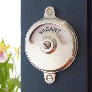 chrome vacant engaged lock bolt vintage style indicator bathroom toilet door occupied washroom restroom lavatory (MORE AVAILABLE)