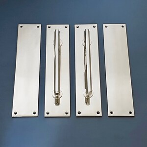 Sets Reclaimed Large 12" Chrome Art Deco Door Pull Handles + Matching Finger Push Plates Grab (MORE AVAILABLE)