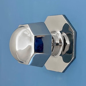Tirador de pomo central Art Deco cromado antiguo extragrande de 4" para puerta de entrada, aldaba para correo, cartas, etc.