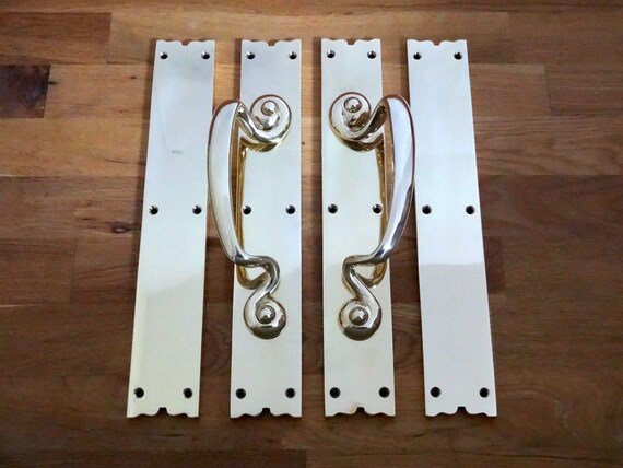 10+ PAIRS ART DECO PLATES KNOBS PUSH GRAB CINEMA LARGE BRASS DOOR PULL HANDLES