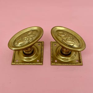 Pairs Reclaimed Brass Edwardian Decorative Door Handles Knobs Pull Furniture Mortice lock Vintage Antique Interior