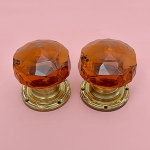 Amber Glass Victorian Door Handles Knobs Pull Furniture Mortice lock Vintage Antique Beehive