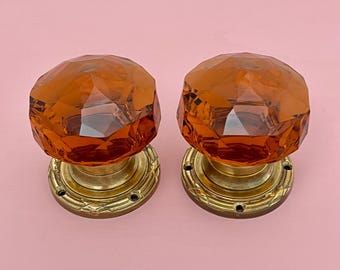 Amber Glass Victorian Door Handles Knobs Pull Furniture Mortice lock Vintage Antique Beehive