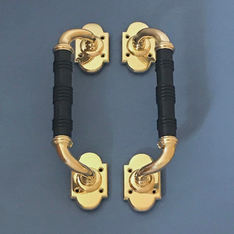 Sets Large 10 Brass Wood Door Pull Handles Matching Etsy