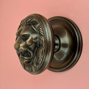 Enorme y pesado pomo central con cara de león de latón antiguo fundido, manija simulada para puerta de entrada, aldaba para cartas, estilo vintage (MÁS DISPONIBLES)