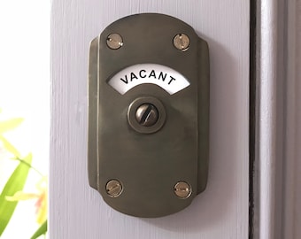 vacant engaged lock bathroom Art Deco indicator bolt lock vintage antique brass finish toilet occupied washroom restroom (MORE AVAILABLE)