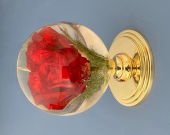 Duży mosiężny kwiat róży z odzysku, klamka do drzwi wejściowych, atrapa antyczna