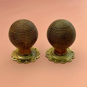 Pairs Reclaimed Oak Brass Victorian Beehive Decorative Door Handles Knobs Pull Furniture Mortice lock Vintage Antique Interior