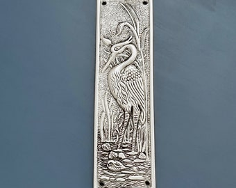 Nickel silver finger door push plates arts crafts heron bird plate vintage (MORE AVAILABLE)