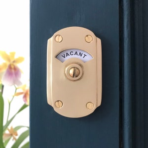 vacant engaged brass lock bolt vintage style indicator bathroom toilet door Art Deco occupied washroom restroom lavatory (MORE AVAILABLE)