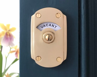 vacant engaged brass lock bolt vintage style indicator bathroom toilet door Art Deco occupied washroom restroom lavatory (MORE AVAILABLE)