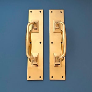 Large Reclaimed 12" Rose Brass Edwardian Door Pull Handles Grab Cinema Theatre Antique Entrance