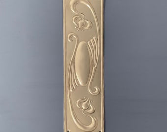 Placas de empuje para puertas con dedos de alpaca pulida de stock antiguo, estilo art nouveau (MÁS DISPONIBLES)