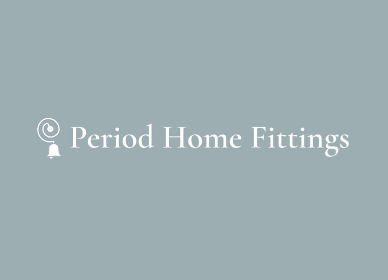 May include: A white logo on a light blue background. The logo features a stylized bell with a winding rope and the text "Period Home Fittings".