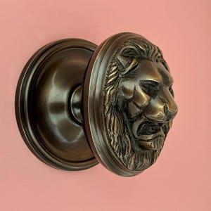 Enorme y pesado pomo central con cara de león de latón antiguo fundido, manija simulada para puerta de entrada, aldaba para cartas, estilo vintage (MÁS DISPONIBLES)