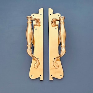 Pair Large 13" Rose Brass Reclaimed Art Nouveau Door Pull Handles Grab hotel theatre cinema Edwardian Antique Old Knobs bronze arts crafts